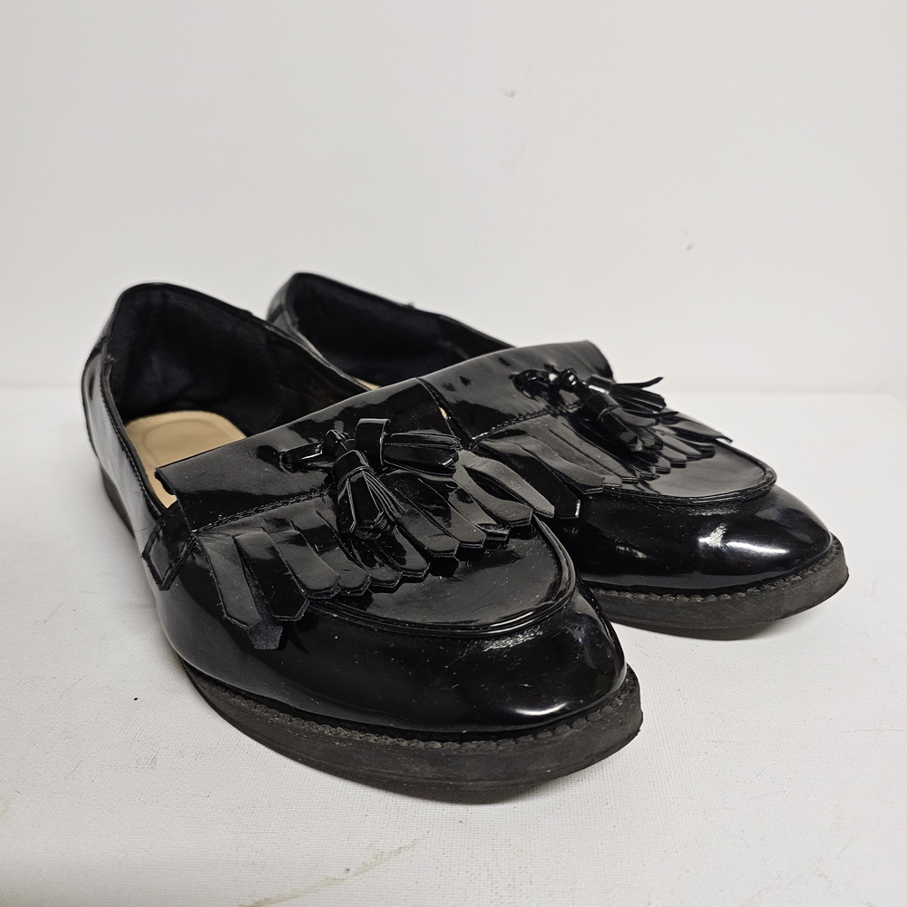 Primark Women’s Black Patent Wide Fit Tassel Loafers – Size 11 – Extra Comfort